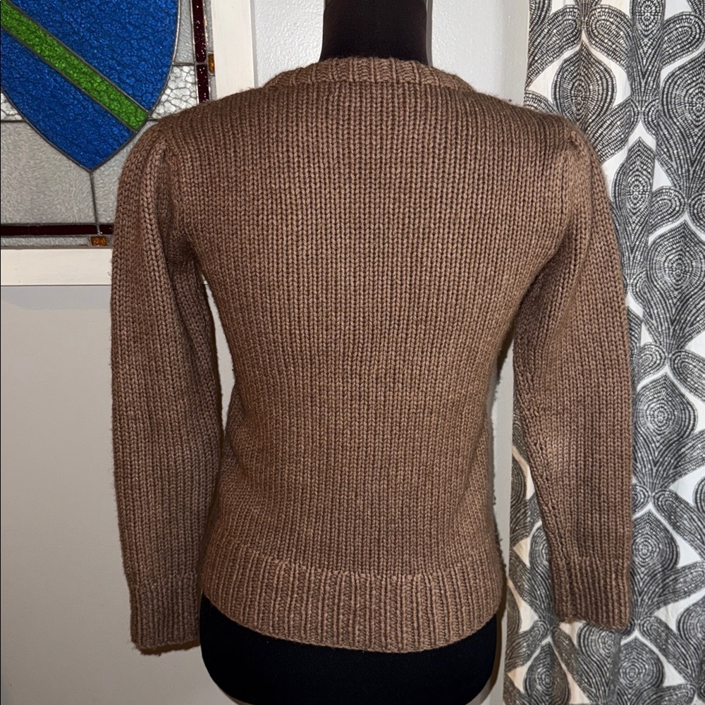 CO Wool Cashmere Blend Mocha Brown Fitted Cable Knit Sweater SZ XS - Picture 4 of 10